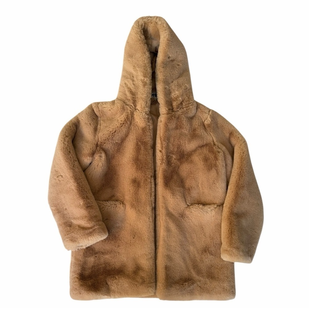 Apparis Sand Plush Faux Fur Hooded Coat M Neutral Beige Vegan Luxe Soft NWOT - Picture 4 of 13